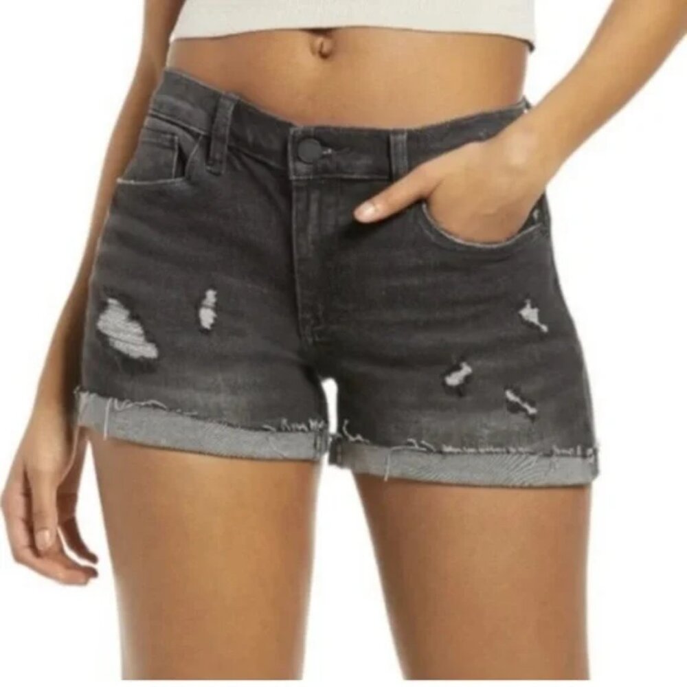 Blank NYC "The Fulton" Distressed Rolled Black Rinse Shorts NWT